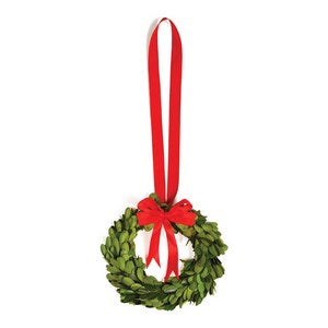 BOXWOOD WREATH WITH RED RIBBON