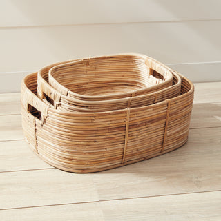 CANE RATTAN RECTANGULAR BASKETS, SET OF 3