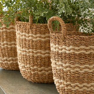 SEAGRASS & JUTE ROUND BASKETS, SET OF 3