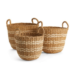 SEAGRASS & JUTE ROUND BASKETS, SET OF 3