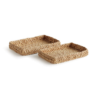 ABACA FRENCH BRAIDED SQUARE TRAYS, SET OF 2