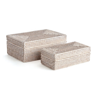 BURMA RATTAN RECTANGULAR LIDDED BOXES, SET OF 2