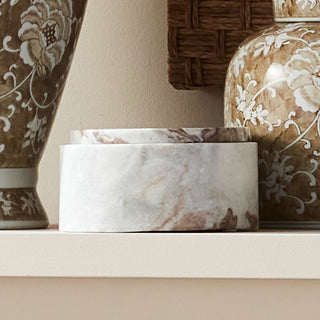 JAQUELINE MARBLE ROUND LIDDED BOX WIDE