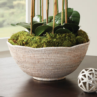 BURMA RATTAN SCALLOPED EDGE BOWL LARGE