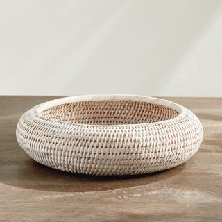 BURMA RATTAN SHALLOW DISPLAY BOWLS, SET OF 2