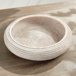 BURMA RATTAN SHALLOW DISPLAY BOWLS, SET OF 2