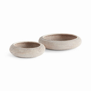 BURMA RATTAN SHALLOW DISPLAY BOWLS, SET OF 2