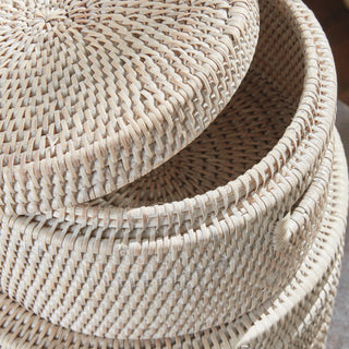 BURMA RATTAN ROUND LIDDED BOXES, SET OF 2