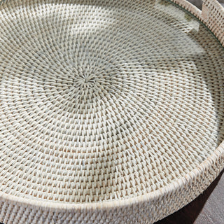 BURMA RATTAN ROUND SERVING TRAY LARGE