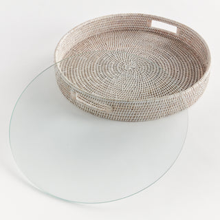 BURMA RATTAN ROUND SERVING TRAY LARGE