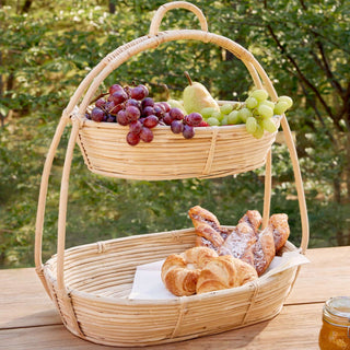 CANE RATTAN TIERED SERVING CADDY