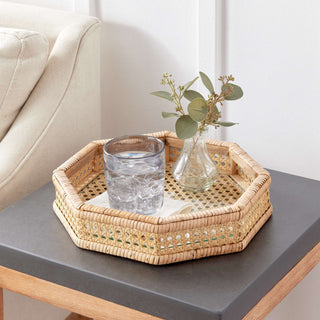 WOVEN CANE OCTAGONAL TRAY