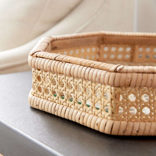 WOVEN CANE OCTAGONAL TRAY