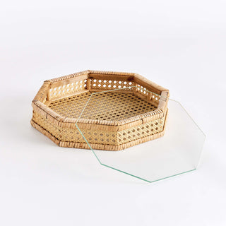 WOVEN CANE OCTAGONAL TRAY