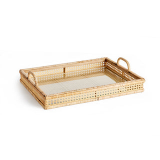 WOVEN CANE RECTANGULAR TRAY