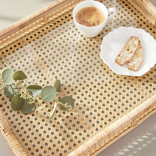 WOVEN CANE RECTANGULAR TRAY
