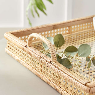 WOVEN CANE RECTANGULAR TRAY