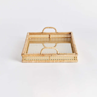 WOVEN CANE RECTANGULAR TRAY