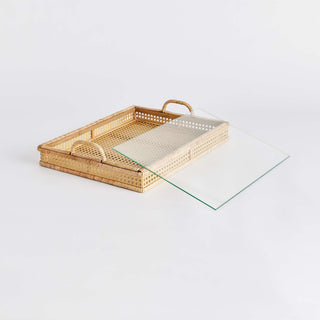 WOVEN CANE RECTANGULAR TRAY