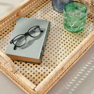 WOVEN CANE RECTANGULAR TRAY