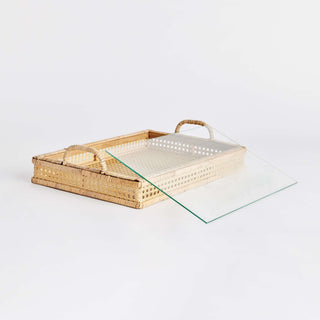 WOVEN CANE RECTANGULAR TRAY