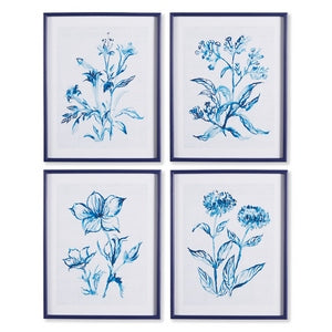 INDIGO WATERCOLOR BOTANICAL PRINTS, SET OF 4