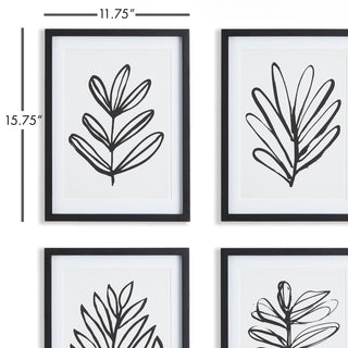 SKETCHED LEAF PRINTS, SET OF 4