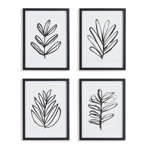 SKETCHED LEAF PRINTS, SET OF 4