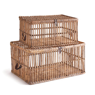 AVA RATTAN STORAGE TRUNKS, SET OF 2