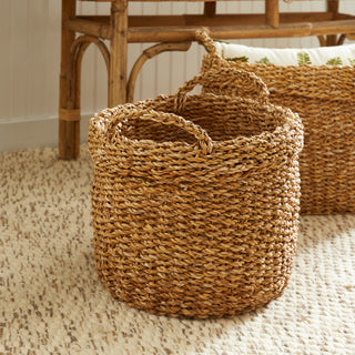 SEAGRASS OVAL BASKETS WITH HANDLES, SET OF 3