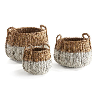 SEAGRASS ROUND BASKETS WITH HANDLES, SET OF 3