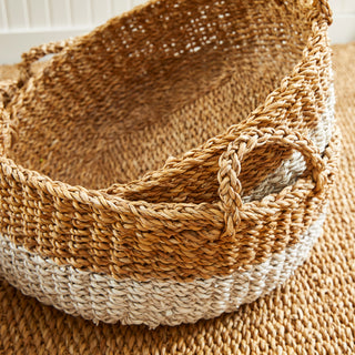 SEAGRASS SHALLOW BASKETS WITH HANDLES, SET OF 3