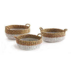 SEAGRASS SHALLOW BASKETS WITH HANDLES, SET OF 3