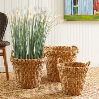 SEAGRASS TAPERED BASKETS WITH HANDLES, SET OF 3