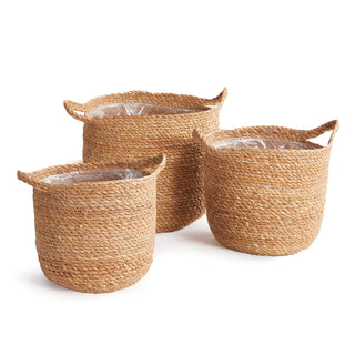 SEAGRASS ROUND BASKETS WITH HANDLES, SET OF 3