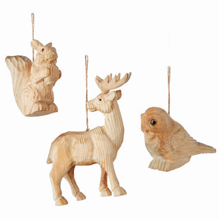 WOODEN WOODLAND CREATURE ORNAMENTS, SET OF 3