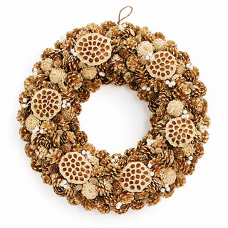 PINE CONE, LOTUS & PEARL WREATH 24"